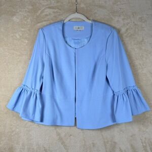 Kate & Rosy Womens Blue Ruffle Bell Sleeve Open Front Blazer Jacket Medium